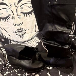 Time and Tru Black Over-the-Knee Boots with Matching Slip-On Flats